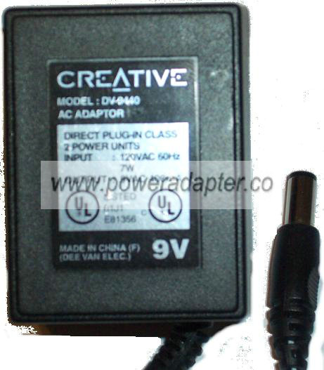 CREATIVE DV-9440 AC ADAPTER 9V 400MA POWER SUPPLY - Click Image to Close